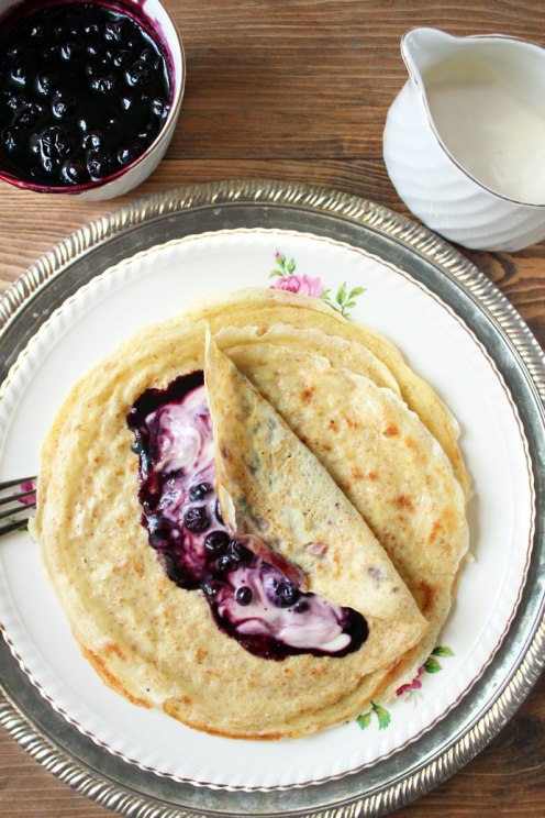 Whole Wheat Crepes with Blueberry Sauce and Maple Cream